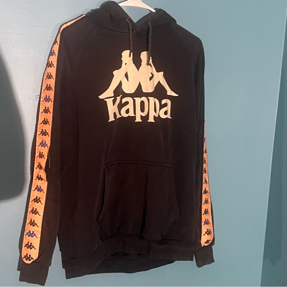 Kappa 222 Banda Hurtado 3 Hoodie black with orange salmon taping Size XL